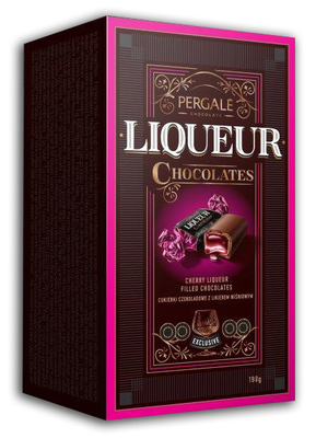 PERGALE LIQUEUR CHERRY 190g, pralinky z horkej čokolády plnené alkoholovou náplňou s príchuťou cherry