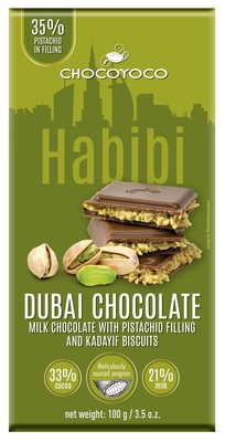 HABIBI DUBAI CHOCOLATE 100g mliečna čokoláda plnená pistáciovým krémom s kúskami kadayifu