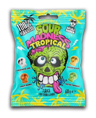SOUR MADNESS TROPICAL 60g extra kyslé tvrdé cukríky s príchuťou tropického ovocia