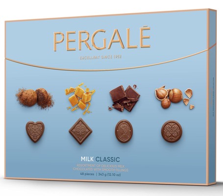Pergale milk classic 343g zmes praliniek z kakaovej pochúťky s náplňami s rôznymi príchuťami
