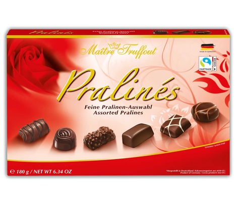 Pralinky červené 180g, zmes praliniek z mliečnej a horkej čokolády