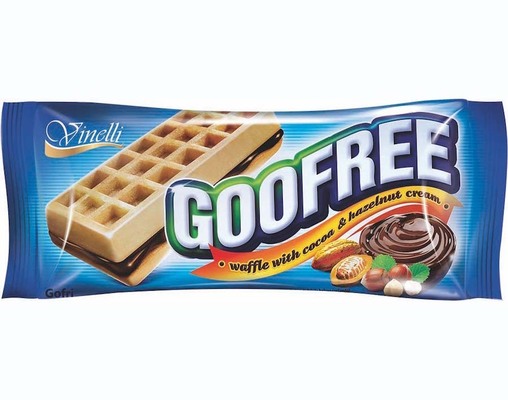 Goofree 50g, vaflové pečivo z treného cesta plnené krémom s kakaovou a orieškovou príchuťou