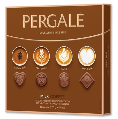 PERGALE MILK COFFEE 115g zmes praliniek z kakaovej pochúťky s kávovou náplňou