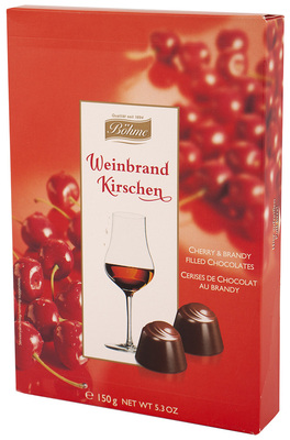 Böhme brandy cherries 150g pralinky z horkej čokolády s brandy náplňou a celou višňou