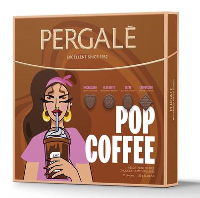 PERGALE POP COFFEE 115g zmes praliniek z mliečnej čokolády s kávovou náplňou
