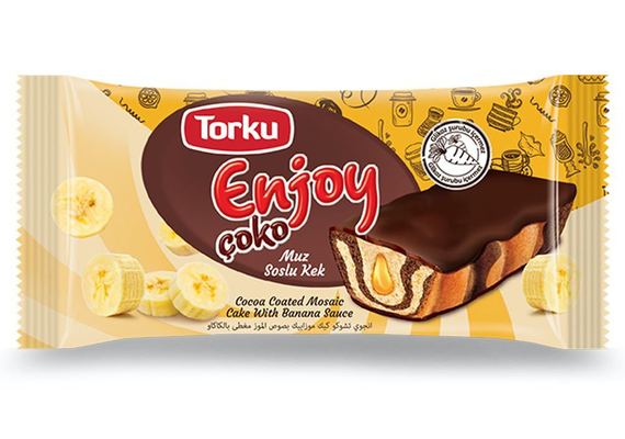 Enjoy banán 40g, jemné pečivo plnené banánovou náplňou polomáčané v kakaovej poleve