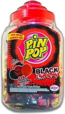 Pin pop black cherry 17g, višňové lízanky so žuvavačkou