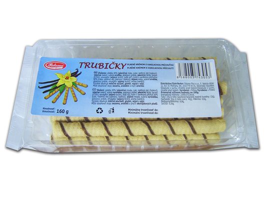 Trubičky 160g, plnené krémom s vanilkovou príchuťou