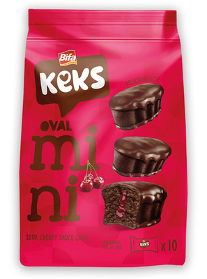 Keks mini 180g jemné kakaové pečivo s višňovou náplňou polomáčané v kakaovej poleve