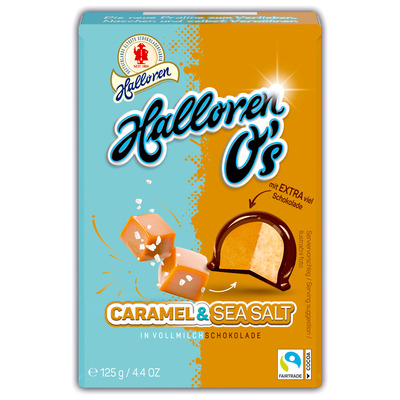 Halloren O's Caramel Sea Salt 125g pralinky plnené krémom s príchuťou slaného karamelu celomáčané v mliečnej čokoláde 	
