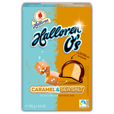 Halloren O's Caramel Sea Salt 125g pralinky plnené krémom s príchuťou slaného karamelu celomáčané v mliečnej čokoláde