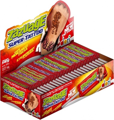 ZAZUAGE STRAWBERRY 11,2g žuvacie lízanky s jahodovou príchuťou a tetovačkou