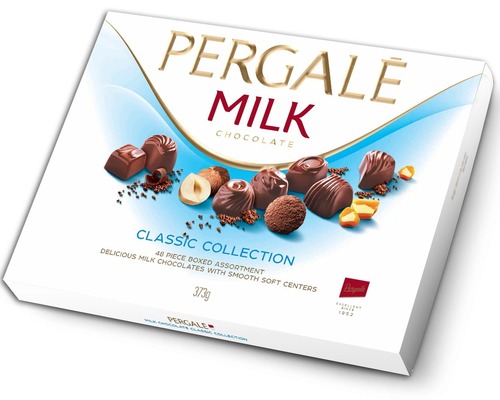 PERGALE MILK CLASSIC COLLECTION 373g, zmes praliniek z mliečnej čokolády s náplňami s rôznymi príchuťami