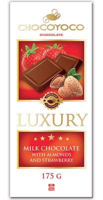 Luxury 175 g, mliečna čokoláda s mandľami a jahodami