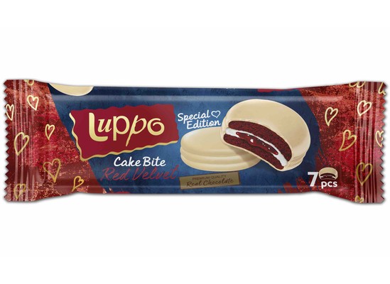 LUPPO CAKE RED VELVET 182g jemné pečivo plnené penovým želé s jahodovým krémom, celomáčané v bielej čokoláde