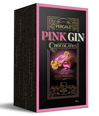 PERGALE PINK GIN 190g pralinky z horkej čokolády plnené alkoholovou náplňou s príchuťou ginu