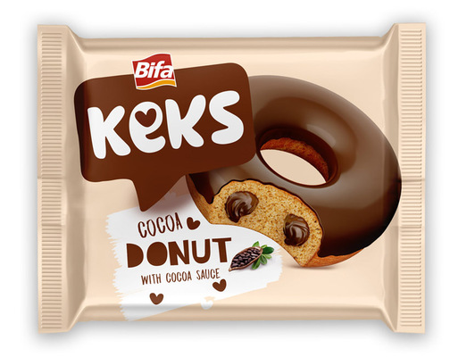 Keks donut 40g jemné pečivo s kakaovou náplňou polomáčané v kakaovej poleve