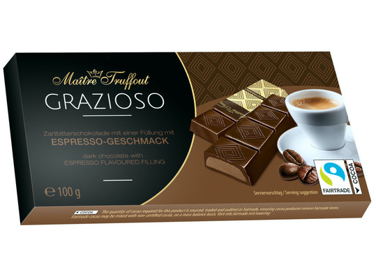 Grazioso espresso 100g, tyčinky z horkej čokolády plnené krémom s príchuťou espresso