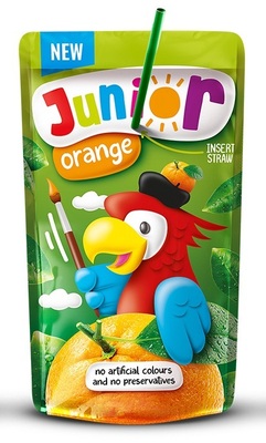 JUNIOR ORANGE 200ml ovocný nápoj vyrobený z koncentrovaného pomarančového džúsu