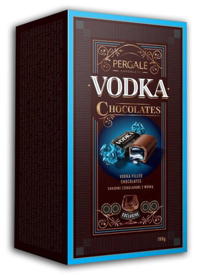 PERGALE VODKA CHOCOLATES 190g, pralinky z horkej čokolády plnené alkoholovou náplňou s príchuťou vodky