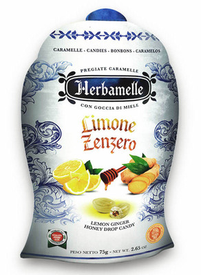 Herbamelle 75g cukríky plnené medovou náplňou s citrónovo-zázvorovou príchuťou