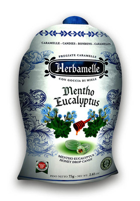 Herbamelle 75g cukríky plnené medovou náplňou s príchuťou mentolu a eukalyptu