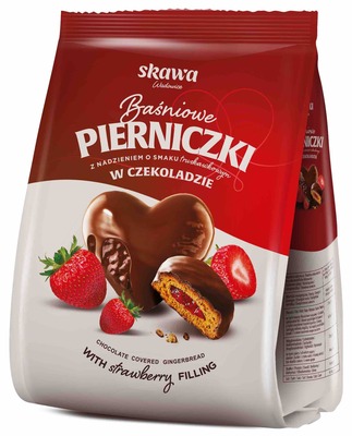 Perníčky 150g s náplňou s jahodovou príchuťou (29%) celomáčané v čokoláde