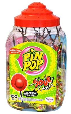 Pin pop sour assorted 17g, kyslé lízanky so žuvačkou