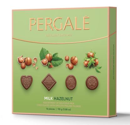 PERGALE MILK HAZELNUT 110g pralinky z mliečnej čokolády s lieskovoorieškovou náplňou