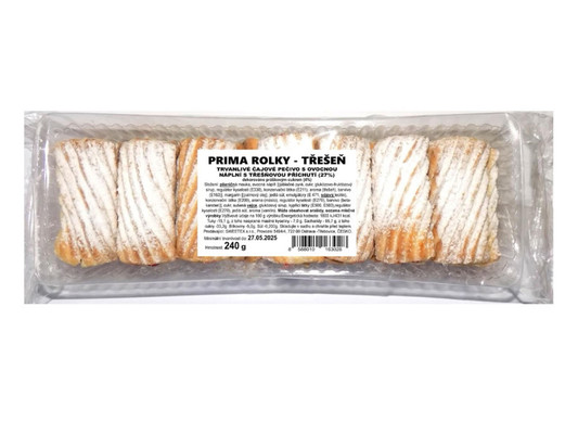 PRIMA ROLKY 240g trvanlivé čajové pečivo plnené s ovocnou náplňou s čerešňovou príchuťou