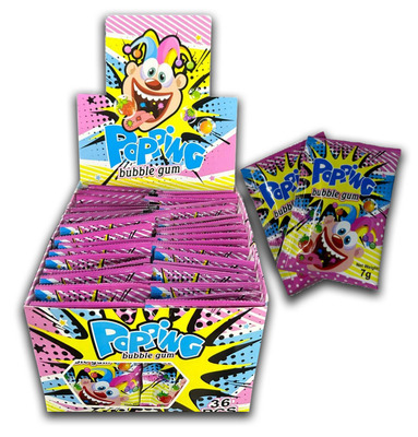 POPPING GUM 7g žuvačka s jahodovou príchuťou a praskací prášok s jahodovou príchuťou