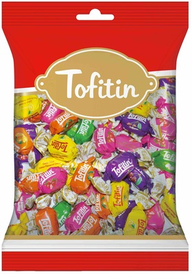 Tofitin 1000g, karamelky plnené náplňou s ovocnou príchuťou