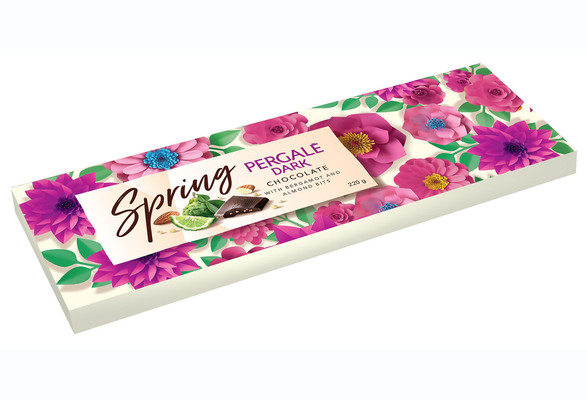 PERGALE DARK SPRING 220g, horká čokoláda s bergamotom a drvenými karamelizovanými mandľami