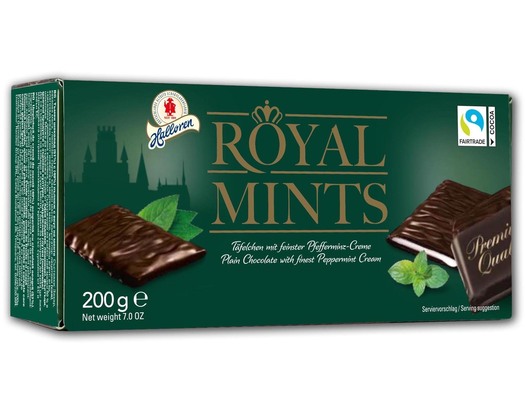 Royal Mints 200g horká čokoláda plnená krémovou náplňou s mätovou príchuťou 