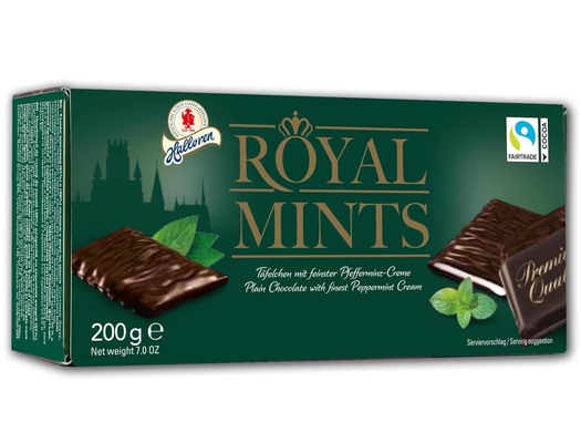 Royal Mints 200g horká čokoláda plnená krémovou náplňou s mätovou príchuťou